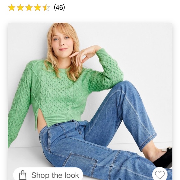 NWT Women’s XL Green Cropped Cable-Knit Crewneck Sweater from Future Collective - Picture 5 of 7